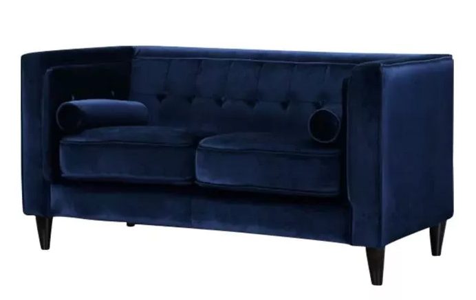 Ghế sofa đôi mini màu xanh dương đậm, bọc nhung cho phòng ngủ
